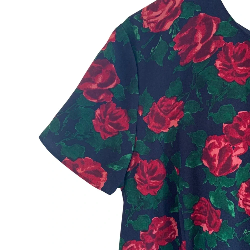 Brooks Brothers Red Fleece Silk Floral Dress Fit Flare Short Sleeve Size 14